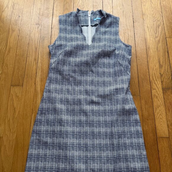 J.McLaughlin Size 8 Navy & White Mod Matrix Geo Vilma Sleeveless Sheath Dress - Picture 4 of 13